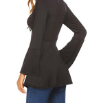 Nadorine Women's Sexy V-Neck Pleated Front Long Bell Sleeve Blouse Tops