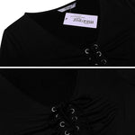 Nadorine Women's Sexy V-Neck Pleated Front Long Bell Sleeve Blouse Tops