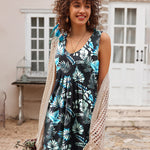 Women Summer Dresses Beach Floral Sleeveless Tshirt Sundress Pockets Casual Loose Flowy Tank Dress - Nadorine (Us Only)