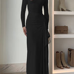 Long Sleeves Draped Slit Maxi Party Dress (7 Colors Available!)