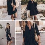 Linen Tunic Dress Shirts Boho Coverup Dresses with Belt - Nadorine (Us Only)