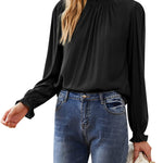 Women's Frill Mock Neck Blouse Long Sleeve Ruffle Shirt Top Elegant Office Tops S-XXL - Nadorine (Us Only)