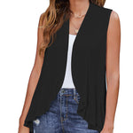 Women's Sleeveless Draped Open Front Cardigan Ruffles Hem Vest - Nadorine (Us Only)