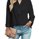 Womens Blouses Dressy Casual Long Sleeve Henley V-Neck Button Up Drop Shoulder Blouse Shirt Tops Relaxed Fit S-XXL - Nadorine (Us Only)