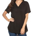 Women's Casual Tunic Summer Short Sleeve Chiffon Top Loose V Neck Dressy Office Work Shirt Blouse - Nadorine (Us Only)