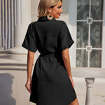 Women's Shirt Dress Button Down V Neck Blouse Short Roll-up Sleeve Tunic Tops with Pockets - Nadorine (Us Only)
