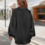 Women's Silk Shirts V Neck Shirred Lantern Sleeve Casual Work Blouse Tunic Tops - Nadorine (Us Only)