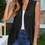 Women's Sleeveless Draped Open Front Cardigan Ruffles Hem Vest - Nadorine (Us Only)