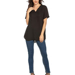 Women's Casual Tunic Summer Short Sleeve Chiffon Top Loose V Neck Dressy Office Work Shirt Blouse - Nadorine (Us Only)