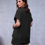 Women's 2 Piece Casual Tracksuit Outfit Sets Cotton Linen Short Sleeve Button Down Shirt and Loose Casual Shorts Set - Nadorine (Us Only)