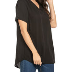 Women's Casual Tunic Summer Short Sleeve Chiffon Top Loose V Neck Dressy Office Work Shirt Blouse - Nadorine (Us Only)