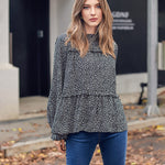 Women's Tops Casual Floral Print Long Sleeve Ruffle Loose Babydoll Shirt Blouse Tunic Top - Nadorine (Us Only)