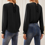Women's Frill Mock Neck Blouse Long Sleeve Ruffle Shirt Top Elegant Office Tops S-XXL - Nadorine (Us Only)