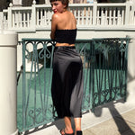 Women's Satin Midi Skirt High Waist Split Thigh Solid Zipper Skirt - Nadorine (Us Only)