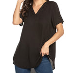 Women's Casual Tunic Summer Short Sleeve Chiffon Top Loose V Neck Dressy Office Work Shirt Blouse - Nadorine (Us Only)