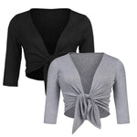 Women's Cropped Cardigan 3/4 Sleeve Sweater Shrugs Tie Front Bolero Jacket 2 Pack S-XXL - Nadorine (Us Only)