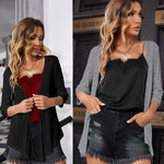 Women's Cropped Cardigan 3/4 Sleeve Sweater Shrugs Tie Front Bolero Jacket 2 Pack S-XXL - Nadorine (Us Only)