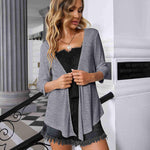 Women's Cropped Cardigan 3/4 Sleeve Sweater Shrugs Tie Front Bolero Jacket 2 Pack S-XXL - Nadorine (Us Only)