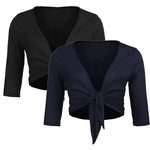Women's Cropped Cardigan 3/4 Sleeve Sweater Shrugs Tie Front Bolero Jacket 2 Pack S-XXL - Nadorine (Us Only)
