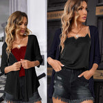 Women's Cropped Cardigan 3/4 Sleeve Sweater Shrugs Tie Front Bolero Jacket 2 Pack S-XXL - Nadorine (Us Only)