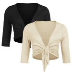 Women's Cropped Cardigan 3/4 Sleeve Sweater Shrugs Tie Front Bolero Jacket 2 Pack S-XXL - Nadorine (Us Only)