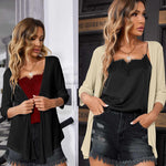 Women's Cropped Cardigan 3/4 Sleeve Sweater Shrugs Tie Front Bolero Jacket 2 Pack S-XXL - Nadorine (Us Only)