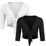 Women's Cropped Cardigan 3/4 Sleeve Sweater Shrugs Tie Front Bolero Jacket 2 Pack S-XXL - Nadorine (Us Only)