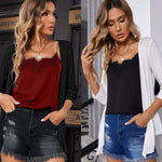 Women's Cropped Cardigan 3/4 Sleeve Sweater Shrugs Tie Front Bolero Jacket 2 Pack S-XXL - Nadorine (Us Only)