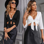 Women's Cropped Cardigan 3/4 Sleeve Sweater Shrugs Tie Front Bolero Jacket 2 Pack S-XXL - Nadorine (Us Only)