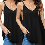 Womens Chiffon Tank Top V Neck Basic Cami Loose Fit Flowy Spaghetti Strap Camisole Casual Sleeveless Tops 2-Pack - Nadorine (Us Only)