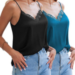 Nadorine Satin Camisole for Women 2 PCS Lace Tank Top