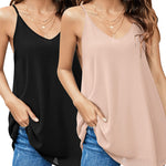 Womens Chiffon Tank Top V Neck Basic Cami Loose Fit Flowy Spaghetti Strap Camisole Casual Sleeveless Tops 2-Pack - Nadorine (Us Only)