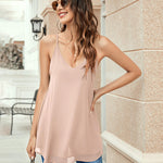 Womens Chiffon Tank Top V Neck Basic Cami Loose Fit Flowy Spaghetti Strap Camisole Casual Sleeveless Tops 2-Pack - Nadorine (Us Only)