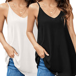 Womens Chiffon Tank Top V Neck Basic Cami Loose Fit Flowy Spaghetti Strap Camisole Casual Sleeveless Tops 2-Pack - Nadorine (Us Only)