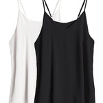 Womens Chiffon Tank Top V Neck Basic Cami Loose Fit Flowy Spaghetti Strap Camisole Casual Sleeveless Tops 2-Pack - Nadorine (Us Only)