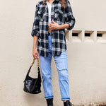 Long/Roll Up Sleeve Cotton Plaid Shirts - Nadorine (Us Only)