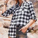 Long/Roll Up Sleeve Cotton Plaid Shirts - Nadorine (Us Only)