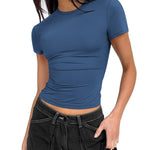 Nadorine Short Sleeve Stretchy Bodycon Basic Tee Tops