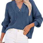 Women's Oversized Sweater V Neck Hooded Pullover Sweater Long Sleeve Knitted Jumper Tops - Nadorine (Us Only)
