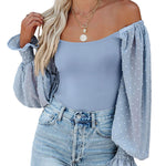 Puff Long Sleeve Bodysuit Leotard Sheer Top - Nadorine (Us Only)