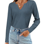 Nadorine Women's Long Sleeve V Neck Slim Fit T Shirts