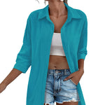 Nadorine 3/4 Sleeve Shirts Button Down Beach Cover Up