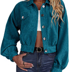 Women's Fashion Cropped Shacket Long SLeeve Trendy Button Down Corduroy Shirts Shacket Jackets - Nadorine (Us Only)
