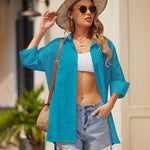 Nadorine 3/4 Sleeve Shirts Button Down Beach Cover Up
