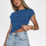 Nadorine Short Sleeve Stretchy Bodycon Basic Tee Tops