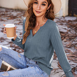 Nadorine Women's Long Sleeve V Neck Slim Fit T Shirts