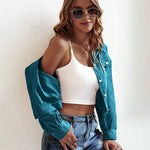 Women's Fashion Cropped Shacket Long SLeeve Trendy Button Down Corduroy Shirts Shacket Jackets - Nadorine (Us Only)