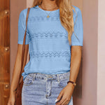 Nadorine Women Short Sleeve Knit Openwork Pullover