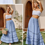Nadorine Women's Midi Skirts Boho High Waist A Line Casual Maxi Work Skirt Summer