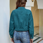 Women's Fashion Cropped Shacket Long SLeeve Trendy Button Down Corduroy Shirts Shacket Jackets - Nadorine (Us Only)